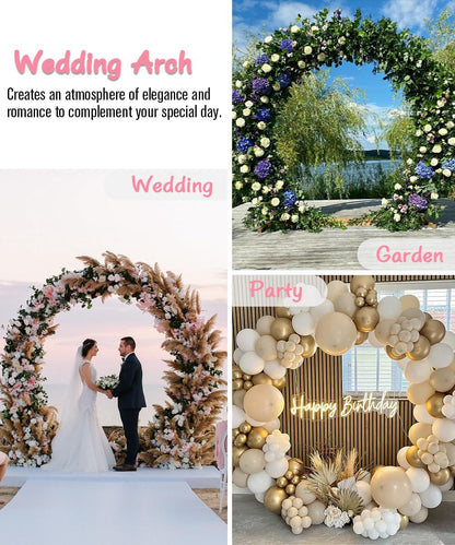 Queension Metal Arch Backdrop Stand 8Ft Wide 7Ft High, Wedding Arch Frame for Wedding Decorations, Balloon Arch Stand with Base for Ceremony, Outdoor Garden Arch Trellis for Climbing Plants, Black