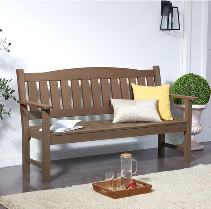 Psilvam 3-Person Outdoor Memorial Bench, All-Weather Poly Lumber Garden Bench, Rot-Resistant Outdoor Patio Bench for Park,Porch,and Church(Brown)