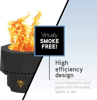 Blue Sky Outdoor Living NHL Ottawa Senators Ridge Portable Steel Smokeless Fire Pit with Carrying Bag & Spark Screen Kit, Firewood & Wood Pellet