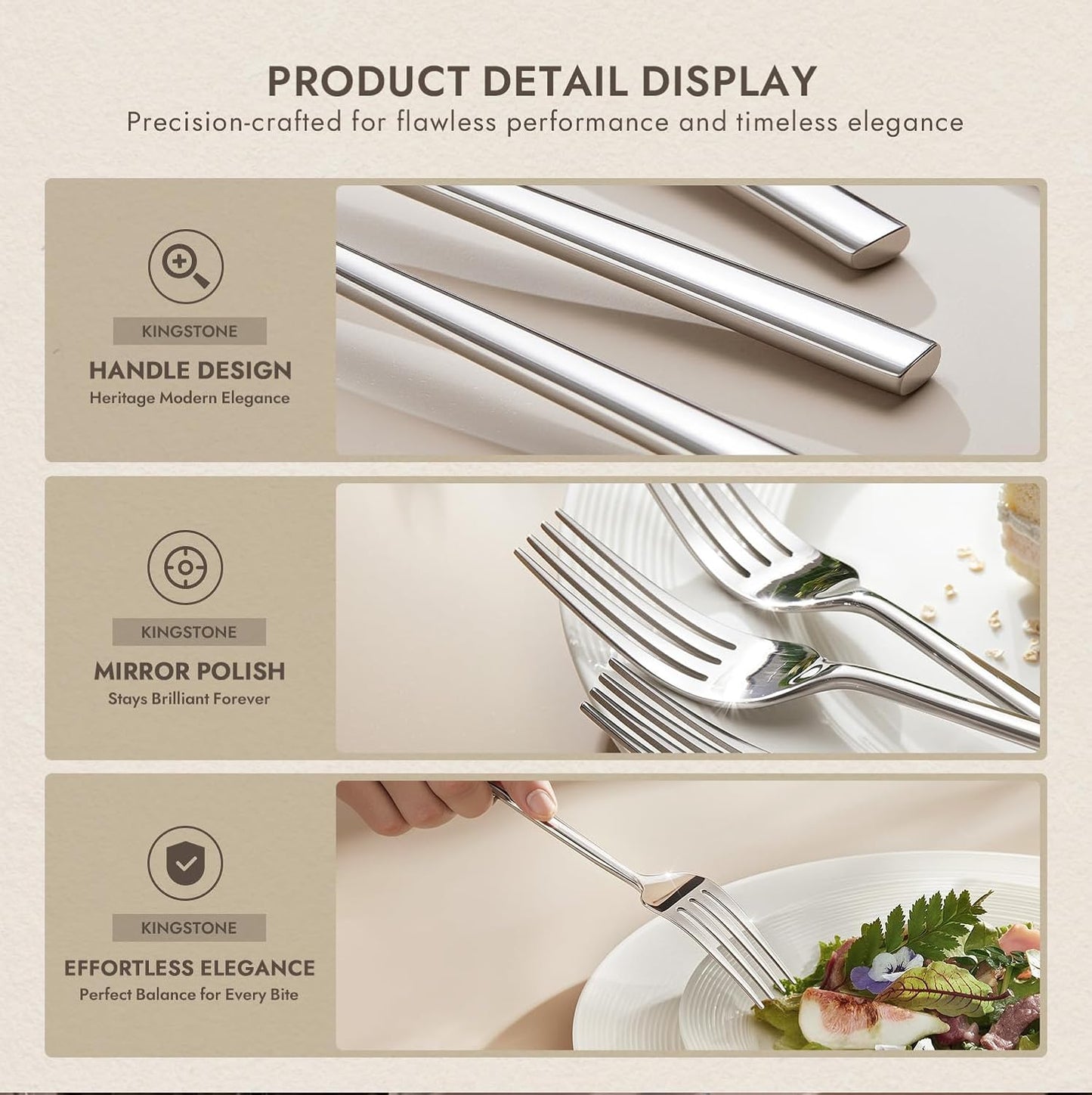 KINGSTONE Dinner Forks Set, 16-Piece Silverware Flatware Cutlery Dessert Forks (8.3-Inch), Forged Food-Grade Stainless Steel, Mirror Finish & Dishwasher Safe, Use for Kitchen, Home, Wedding, Party