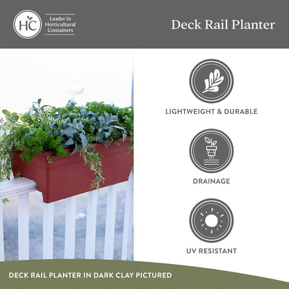 The HC Companies Deck Railing Planter Box w/Removable Drain Plugs - Lightweight & Weatherproof Plastic Flower Box - Balcony Planters for Railing and Fence (24”, Chocolate)