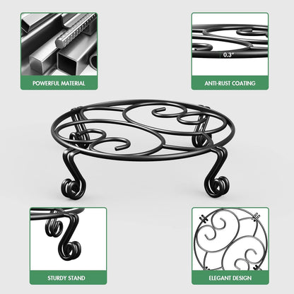 Yimobra 4 Pack Plant Stand for Flower Pot Heavy Duty Potted Holder Indoor Outdoor Metal Rustproof Iron Garden Container Round Supports Rack for Planter (4PC Black 11.8 x 3.1IN)