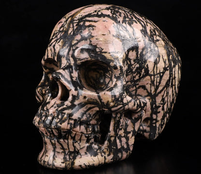 Skullis 5.0" Pink Rhodonite Super Crystal Skull, Hand Carved Gemstone Fine Art Sculpture, Reiki Healing Stone Statue.411 Z8