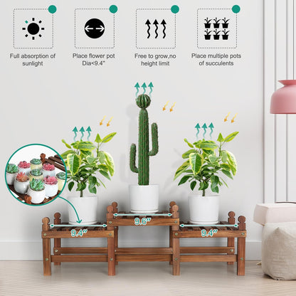 3 Tier Plant Stand Indoor,Wooden Low Plant Bench for Multiple Plants,Corner Flower Pot Stand Long Plant Holder for Balcony Patio Garden Decor (Free-Style Combination)