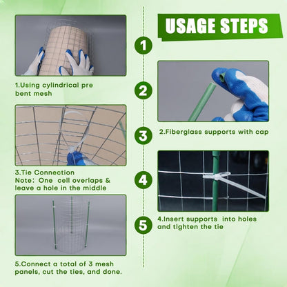 10-Set 12” x 24” Plant Protector from Animals, Hot-Dip Galvanized Metal Mesh Plant Cages, Dual-Secure with U-Stakes & Supports, Animal Barrier to Keep Rabbits & Chickens Out of The Graden