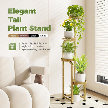 Bamworld Corner Plant Stand Indoor Outdoor, Tall Metal Flower Pot Stands for Multiple Plants, 4 Tier Gold Heavy Duty Plant Shelf for Patio Garden Balcony Living Room Bedroom(Patent Design)
