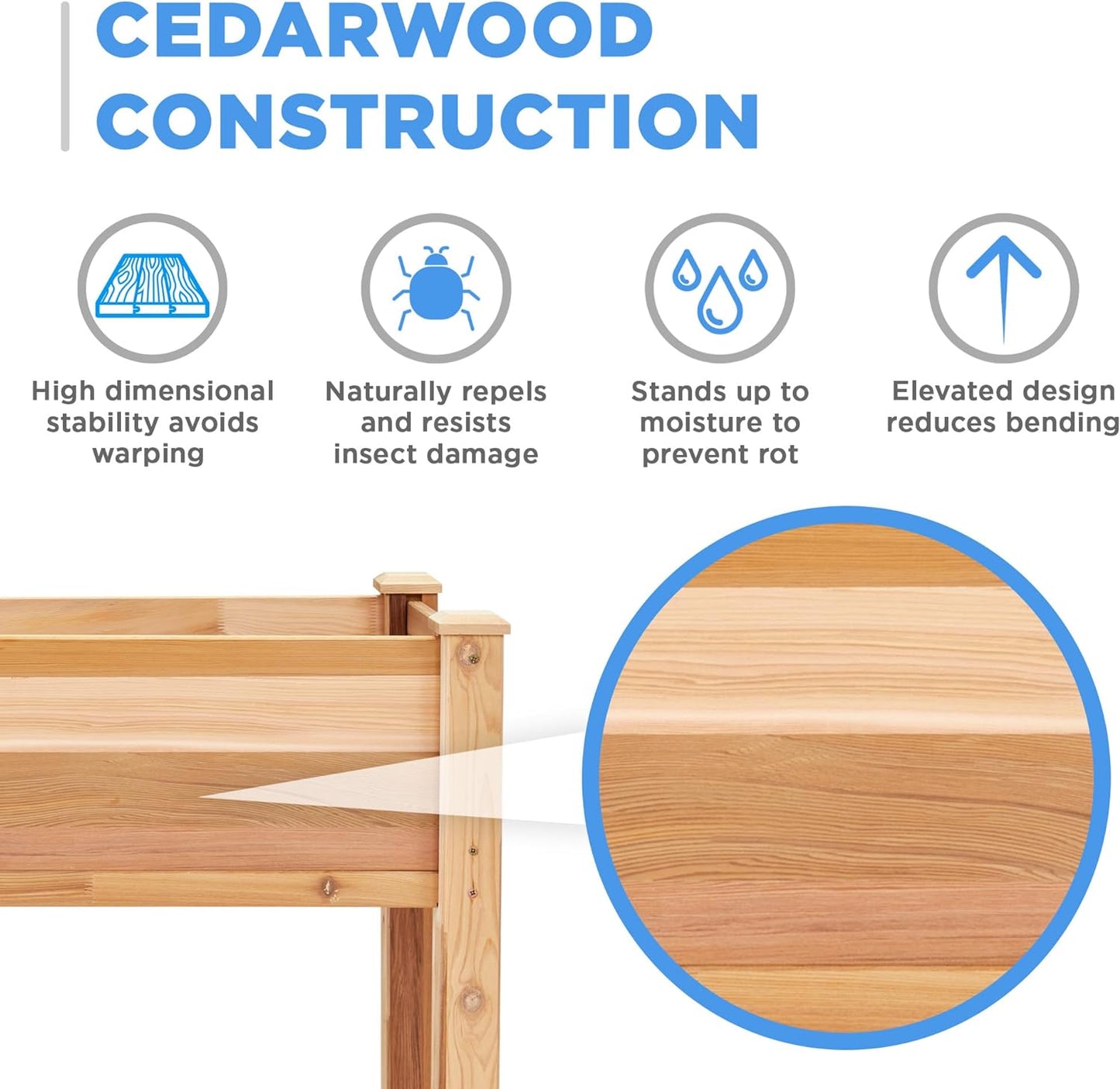 Jumbl, Cedar Raised Garden Bed, Elevated Wood Planter for Growing Fresh Herbs, Vegetables, Flowers, Succulents - 34x18x30”