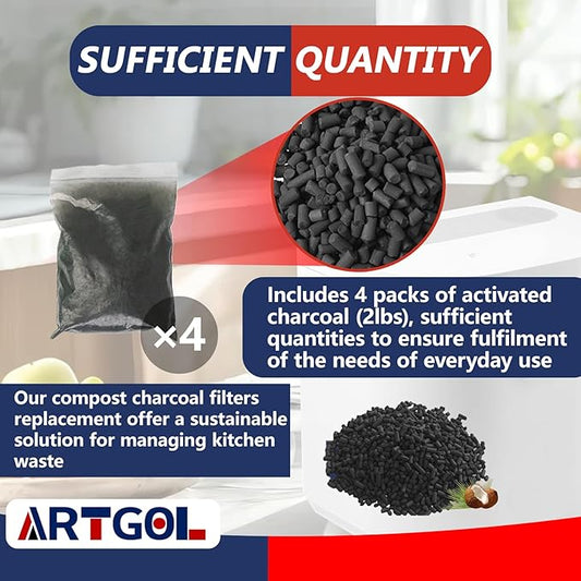 4-Pack (2 pounds) Activated Charcoal Filter Refill for Vitamix FoodCycler Filters Kitchen Waste Composters, Replacement Activated Carbon for Vitamix FC-50-SP FoodCycler Filters, Fit for Eco 5
