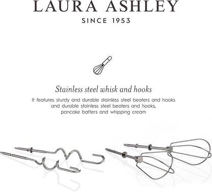 Laura Ashley Hand Mixer Electric Handheld 200W - Hand Held Electric Whisk with 5 Variable Speeds - Hand Mixers with Durable Stainless Steel Beaters - Easy to Clean Light Weight Cake Mixer for Baking