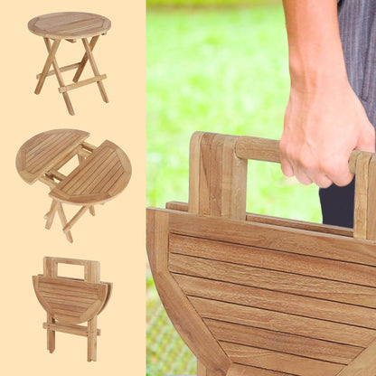 Teak Outdoor Side Table,Patio Table with Adjustable Feet, Small Round Side Tables, Elegant Accent Outdoor Tables for Balcony Porch Poolside(Round Tables Folding)