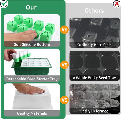 Sondiko Seed Starter Tray with Soft Silicone Cells, 80 Cells Seedling Trays Seed Startering Kit, 4 Pack Plant Starter Trays with Humidity Dome, Base Mini Greenhouse Germination Kit