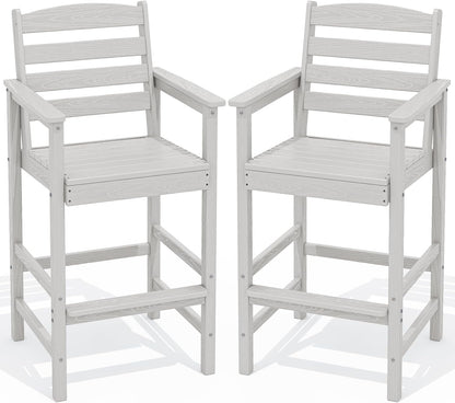 SERWALL Tall Adirondack Chairs Set of 2, Oversize Balcony Adirondack Chairs Set, Outdoor Bar Height Barstools Widened Chair Set for Bistro, Poolside, Garden, White