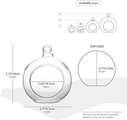 WGV Hanging Terrarium Globe, Width 2.5", Height 3", DIY Air Succulent Planter, Clear Glass Vase Orb with Flat Bottom, Candle Holder for Windowsill Outdoor Garden Decor, 6 Pieces Bulk