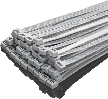 XINGO 8 Inch Silver Zip Ties Heavy Duty 100 Pack, 120 LBS Tensile Strength, Premium Nylon Cable Wire Ties, Self-locking Plastic Ties for Indoor and Outdoor Use
