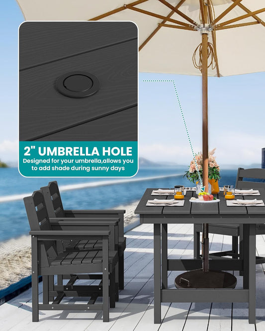 SERWALL Patio Dining Table and Bench Set for 6, Black