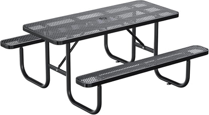 Heavy-Duty Park Bench or Table for Outside - Black Coated Outdoor Furniture Steel Bench, Commercial-Grade Outdoor Benches Weatherproof for Park, Patio, Porch (Black, 6FT (Rect. Table))