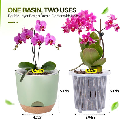 Self Watering Orchid Pots for Indoor Plants,5.8 Inch Macetas para Orqudeas,Flower Pots for Indoor Plants with Holes(Green)
