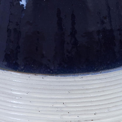 Sunnydaze 21" H Ceramic Bird Bath for Outside - Hand-Painted Outdoor Bird Bath Bowl, UV/Frost-Resistant Finish - Midnight Blue - Ribbed Pedestal