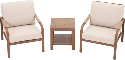 3 Piece Outdoor Bistro Set,All Day Hand-Woven Rattan Patio Furniture Set with Aluminium Frame and Coffee Table,Waterproof Fabric,Thickened Sponge Cushion,Suitable for Patio, Deck,Beige