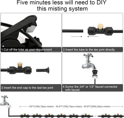 Misting Cooling System, DIY 49.2 FT(15M) Misting Line +15 Brass Mist Nozzles+ a Brass Connector(3/4'') Outdoor Mister System for Patio Waterpark Garden Trampoline Greenhouse