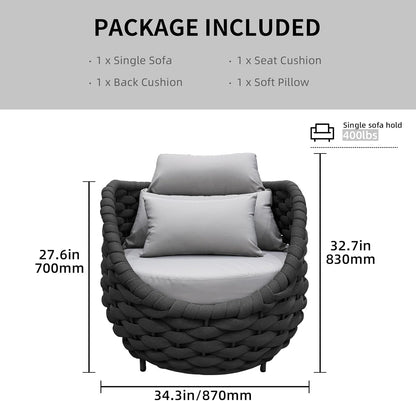 TWT Patio Sofa Set of 2 All-Weather Textilene Rope Balcony Furniture with Cushions & Pillows,Metal Armchairs Outdoor Patio Furniture Set for Indoor, Balcony, Backyard, Deck, Poolside