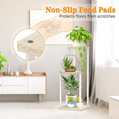 3 Tier Plant Stand Indoor Outdoor, Metal Wood Tiered Corner Plant Stands Pot Holder, Wood Flower Shelf Orchid Display Rack for Living Room Bedroom Balcony Garden Patio, Modern White