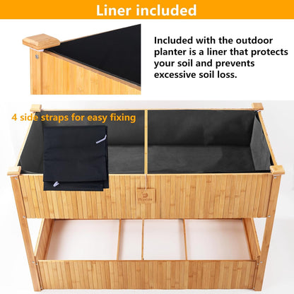 Raised Garden Bed - 2-Tier Elevated Planter Box for Herbs, Vegetables, Succulents & Flowers | 48x25x30 Inch Standing Growing Bed | Outdoor/Indoor Bamboo Planter