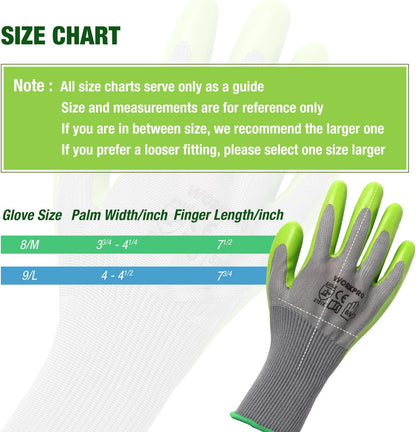 WORKPRO 6 Pairs Garden Gloves, Work Glove with Eco Latex Palm Coated, Gardening Glove, Working Gloves for Weeding, Digging, Raking, and Pruning (Large)