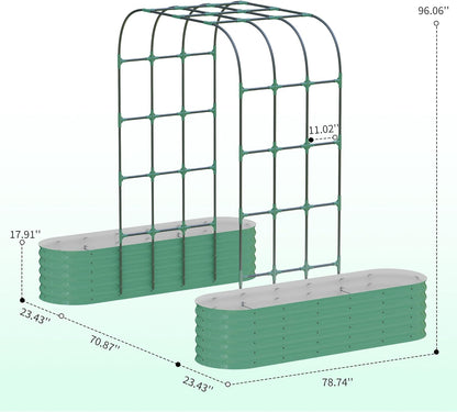Galvanized Raised Garden Bed with 96" Tall Vertical Arch Trellis – Expandable Rust-Resistant Planter Box for Outdoor Plants, Flowers, Herbs & Vines – Includes Plant Clips, Drainage Netting,Green