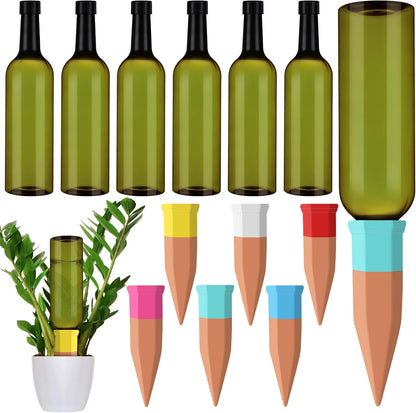 12 Pack Plant Watering Devices Include 6 Terracotta Self Watering Spikes and 6 Pcs 26 oz Plastic Bottles, Slow Release Vacation Insert Automatic Plant Waterer Device (Mixed Colors)
