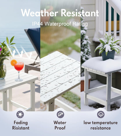 PASAMIC Adirondack Square Side Table, HDPE Outdoor Side Tables, Weather Resistant End Table for Patio, Backyard, Pool, Indoor Companion, Beach, Easy Maintenance (White)