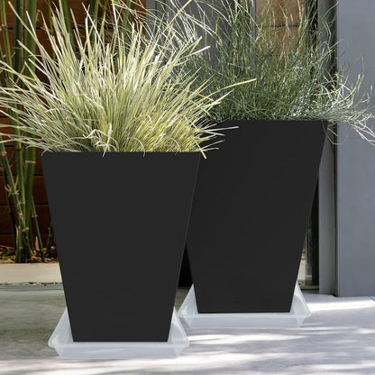 Square Plant Saucer 16 Inch 4 Pack, Durable Clear Plastic Flower Plant Pot Saucer, Square Planters for Indoors and Outdoors Plants, Garden Large Plant Saucers for Pots Plant Trays.