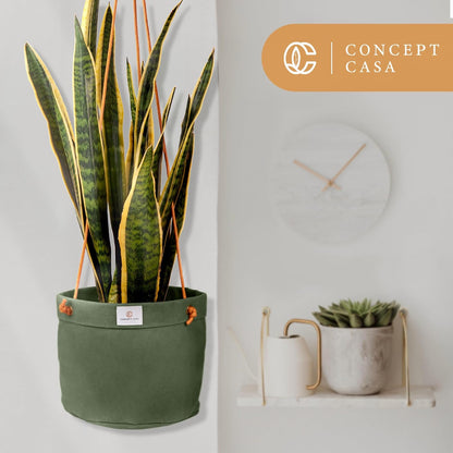 Waxed Canvas Handmade Hanging Planter for Indoor/Outdoor Plants, Hanging Basket Plant Holder Forest Green with Hook