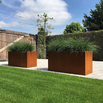 Corten Steel Corner Metal Planter Box Garden Steel Planter Pot for Patio Modern Farmhouse Rustic Design (L36 x W12 x D16, Rusted)