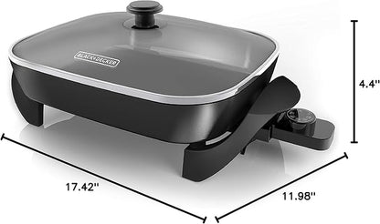 BLACK+DECKER Electric Skillet, Variable Temperature Control, Nonstick Cooking Surface, Dishwasher Safe, Tempered Glass Lid, 12"x15"