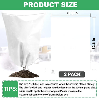 Winter Plant Covers Freeze Protection with Zipper Drawstring, 2 Pack 70.8" X 82.6" Tree Covers for Winter Cold Weather Large Frost Blankets Shrub Jacket for Outdoor Plants Tree Covers Bags