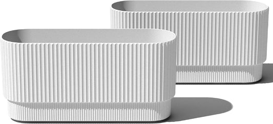 Veradek Demi Series Long Planter for Porch, Patio, Backyard | Durable Plastic-Stone Composite Material | Modern Décor for Shrubs, Flowers