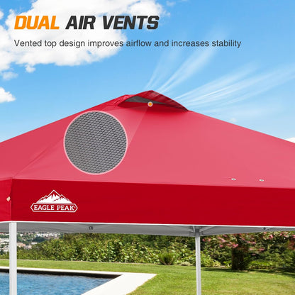 EAGLE PEAK Pop Up Canopy Tent with Wheeled Carry Bag, 8 Stakes, 4 Ropes, 4 Weight Bags, Easy Set Up Tent Canopy, 10x10 ft, 100sqft of Shade, Red