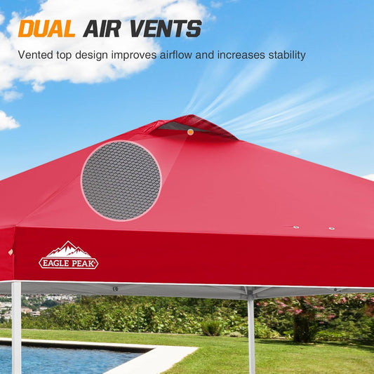 EAGLE PEAK Pop Up Canopy Tent with Wheeled Carry Bag, 8 Stakes, 4 Ropes, 4 Weight Bags, Easy Set Up Tent Canopy, 10x10 ft, 100sqft of Shade, Red