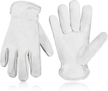 HLDD HANDLANDY Leather Work Gloves for Men & Women, Adjustable Wrist Cowhide Gardening Glove with Reinforced Palm for Driver