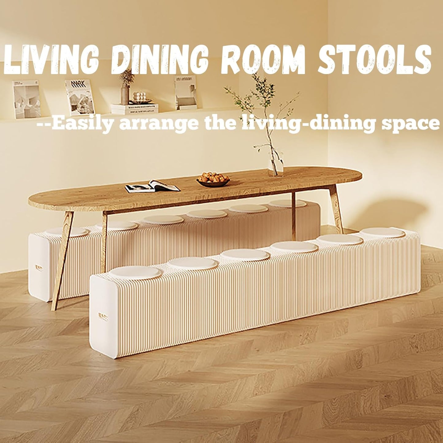 Foldable Kraft Paper Stool, Honeycomb Accordion Folding Bench, Collapsible Paper Stool for Small Spaces, Portable Footrest and Side Table for Living Room and Office,White-30×30×150cm