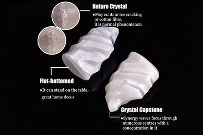 AMOYSTONE Selenite Crystal Tower Flame Shaped Stone Large Healing Crystal Meditation Home Decor 4"