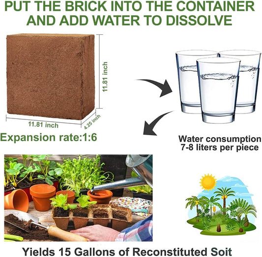 Premium Coco Coir Brick, 11Lbs High Nutrient Compressed Coconut Soil, OMRI 100% Organic Low EC & PH Balanced Potting Soil for All Plants Gardening, Hydroponics and Reptile Substrate 1-Pack