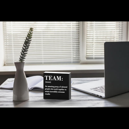 HTBIG Inspirational Team Noun Office Decor Desk Decor Wooden Box Sign Rustic Black Wood Block Plaque Box Sign for Home Office Desk Shelf Table Decoration Coworker Gift Team Definition send friends