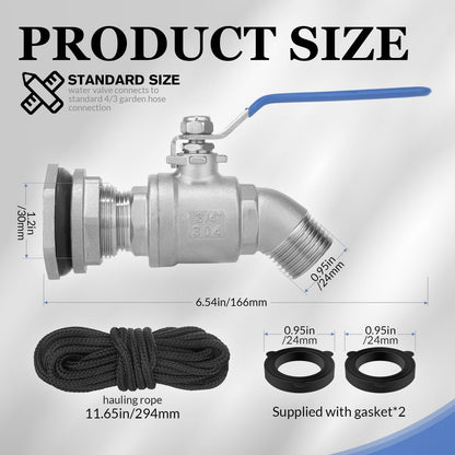 Rain Barrel Spigot Kit High Flow Water Barrel Faucet 3/4"NPT to 3/4"GHT 304 Lead-Free Compliant Stainless Steel Faucet for Rain Barrels,Rain Barrel Quarter Turn Spigot with Bulkhead Fitting