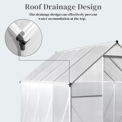 Greenhouse for Outdoors, 6x8 FT Heavy Duty Polycarbonate Greenhouse with 5 Roof Vents, Aluminum Large Walk-in Greenhouse for Outside Garden Backyard, Easy Setup, Silver