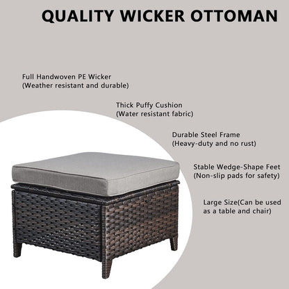 Outdoor Wicker Patio Furniture Set - 6 Piece Rattan Patio Conversation Set with 2 Rocking Swivel Chairs,2 Ottomans,1 Sofa and 1 Coffee Table for Porch Deck Backyard Garden(Brown/Grey)