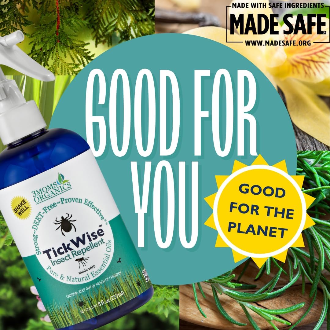 3 Moms Organics TickWise | DEET- Free, Tick and Insect Repellent | Plant Based Essential Oils and All Natural Ingredients | Safe for Kids, Adults, Dogs and HorsesTrio 8oz,4oz,2oz