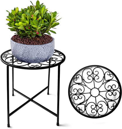 Plant Stand Indoor Outdoor, 15" Tall Flower Pot Stand, Round Metal Corner Plant Stand for Flower Pot, Rustproof Flower Plant Holder for Home, Garden, Patio, Plant Lovers, Housewarming (Set of 1)