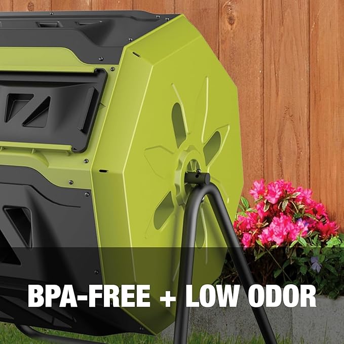 Sun Joe Outdoor Tumbling Composter Bin with 360° Dual Chamber, 2-10 Weeks Compost, 42 Gal - Rotating Composting Tumbler for Home Waste Management and Solution, SJ-CMPS1